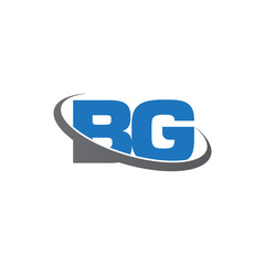 Initial letter BG, overlapping swoosh ring logo, blue gray color