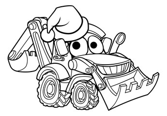 Cartoon Christmas Digger Bulldozer