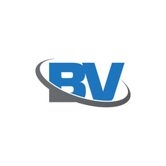 Initial letter BV, overlapping swoosh ring logo, blue gray color