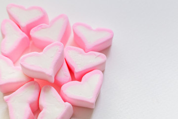 white & pink marshmallows hearts clear image Background.