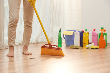 Sweeping Floor with Broom