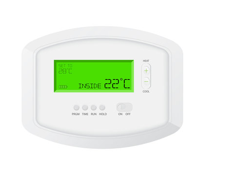 modern programmable thermostat on white background