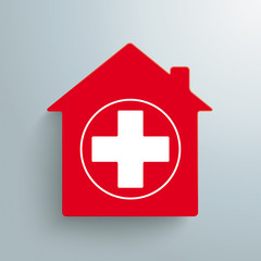 Obraz premium Red Paper House Building Drugstore White Cross