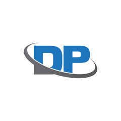 Initial letter DP, overlapping swoosh ring logo, blue gray color