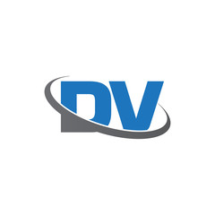 Initial letter DV, overlapping swoosh ring logo, blue gray color