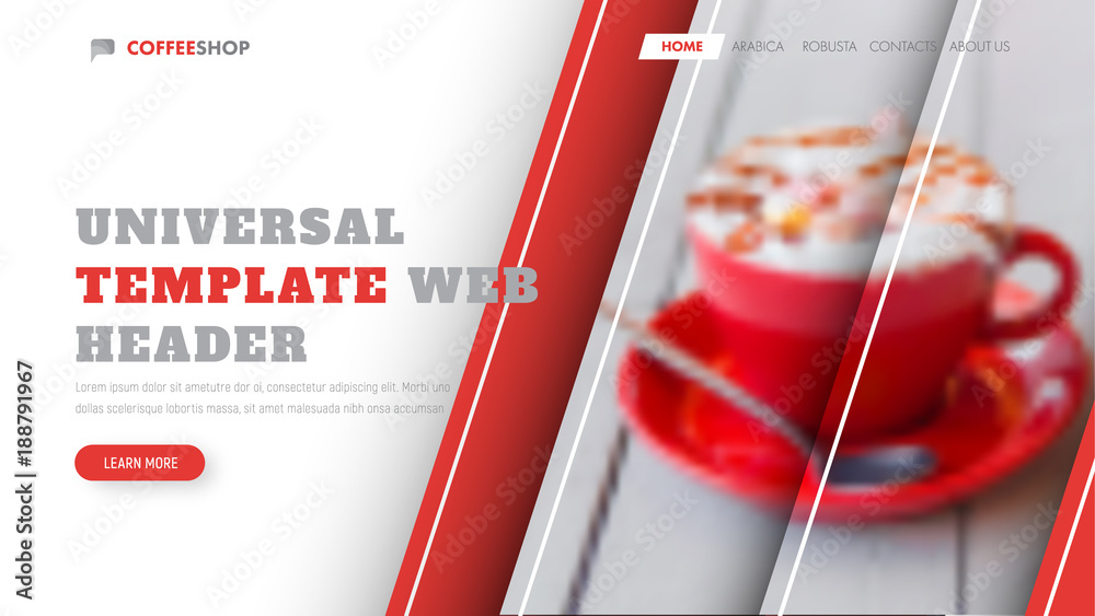 Poster Design of a white vector header with red diagonal stripes and a place for a photo