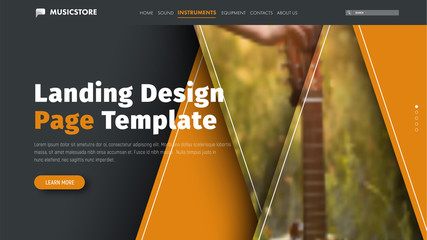 vector header design is black and orange with triangles for the photo