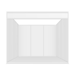 Standard exhibition booth system, blank mockup, front view. Trade show equipment. Vector illustration