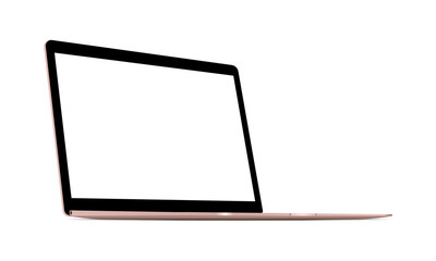Laptop pink mockup with blank screen - 3/4 left perspective view. Vector illustration