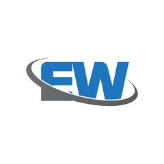 Initial letter EW, overlapping swoosh ring logo, blue gray color