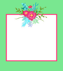 Poster with Flowers and Leaves Vector Illustration
