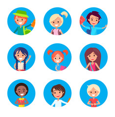 Small Students Portraits Isolated on White Poster