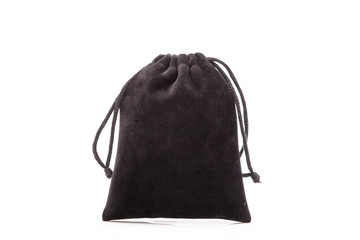 Black pouch for jewelry isolated on a white background