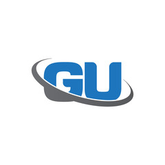 Initial letter GU, overlapping swoosh ring logo, blue gray color