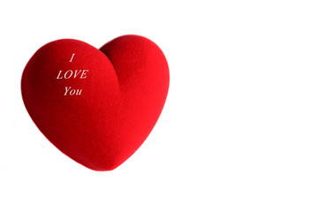 Red heart with phrase I love you on white background. Saint Valentines day or Love concept. Copy space.