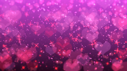 Valentine background with hearts, love valentine on pink, Colorful hart on pink background, light star on gradient radial effect, Valentine's day, Hearts fly valentine background