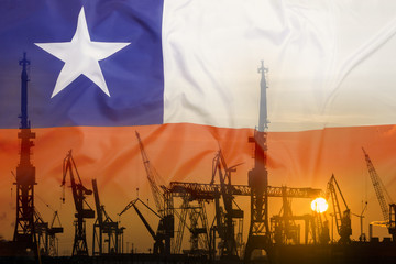 Industrial concept with Chile flag at sunset