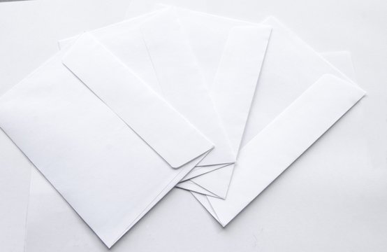 white blank envelopes on white background