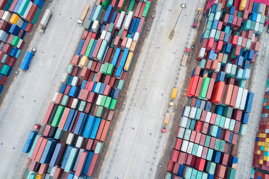 aerial view of container stack yards