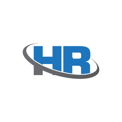 Initial letter HR, overlapping swoosh ring logo, blue gray color
