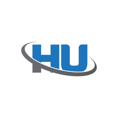 Initial letter HU, overlapping swoosh ring logo, blue gray color