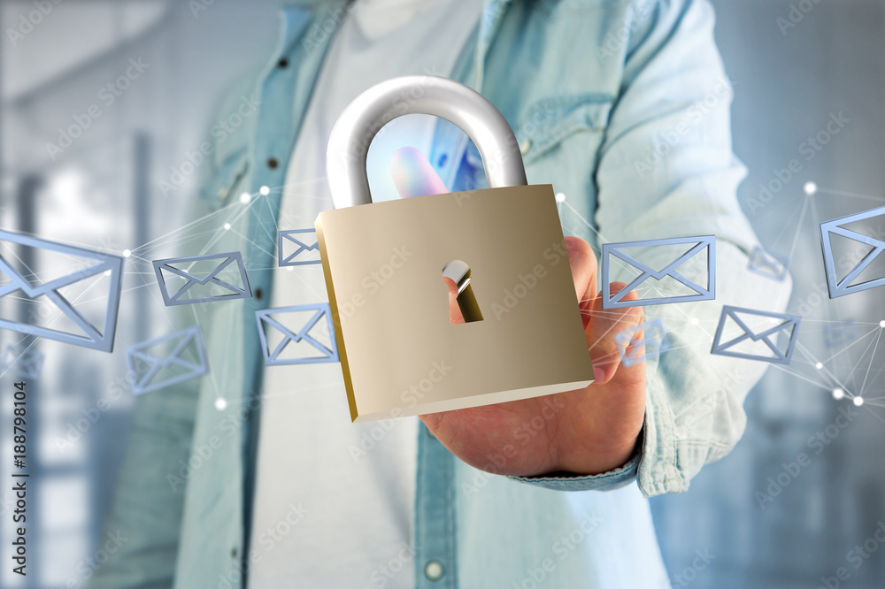 Poster padlock security connection isolated on a color background - 3d rendering