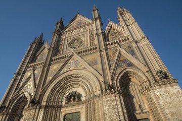 Fototapeta na wymiar Orvieto (Umbria, Italy), facade of the medieval cathedral, or Duomo