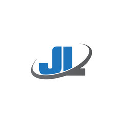 Initial letter JL, overlapping swoosh ring logo, blue gray color