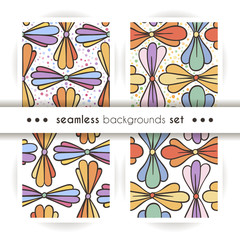 Set of seamless backgrounds, vector patterns with floral made of simple doodles