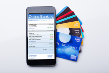 Mobilephone With Online Banking App And Credit Card