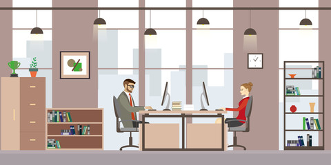 Caucasian Business people in modern office,Cartoon office manage