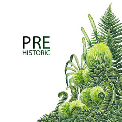 Watercolor prehistoric plants - obrazy, fototapety, plakaty