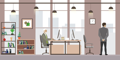 Cartoon businessmen in a trendy and modern office,flat interior