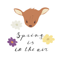 Spring is in the air lettering inscription with deer portrait