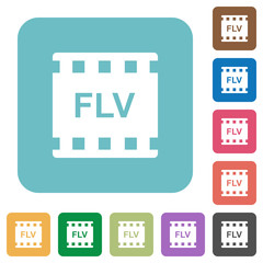 FLV movie format rounded square flat icons