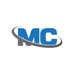 Initial letter MC, overlapping swoosh ring logo, blue gray color
