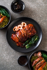 roasted duck on table