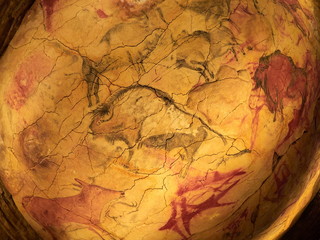 the drawings from the ceiling of Altamira cave in Santillana Del Mar, Cantabria, Spain