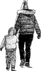 Fototapeta na wymiar A mother and her kid go for a stroll