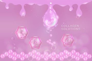 Pink collagen Serum drop, cosmetic advertising background ready to use, luxury skin care ad. Illustration vector.
