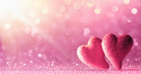 Valentine Card - Two Hearts On Shiny Background