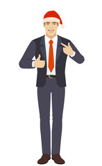 Businessman showing thumb up and  pointing the finger at himself