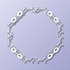 Vintage decorative frame. Elegant ornamental template for design of birthday and greeting card, wedding invitation with place for text. Vector illustration