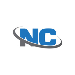 Initial letter NC, overlapping swoosh ring logo, blue gray color