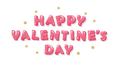 Happy Valentines day inscription with glitter polka dots . Bright pink glossy letters.