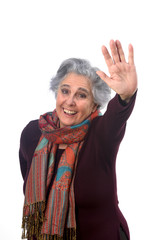 Fototapeta premium woman greeting coon a white background