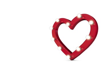 Red love heart shape with glowing lightbulbs around the edge. 3D Rendering