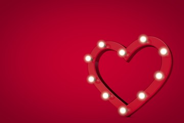 Red love heart shape with glowing lightbulbs around the edge. 3D Rendering