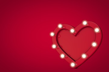 Red love heart shape with glowing lightbulbs around the edge. 3D Rendering