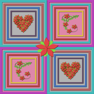 Red flowers in picture frame, Backgrounds and Textured illustration